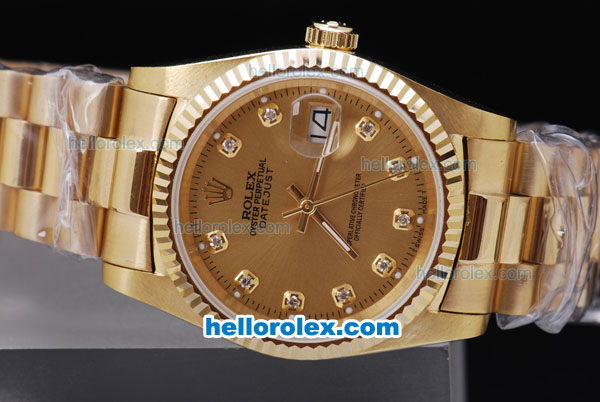 Rolex Datejust Automatic Movement Full Gold with Gold Dial and Diamonds Marking - Click Image to Close